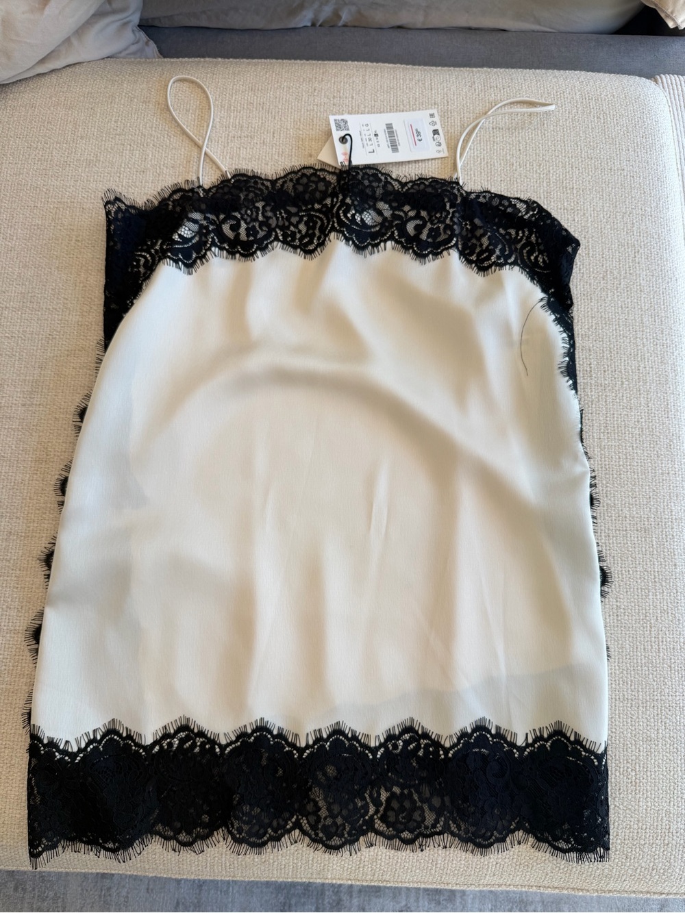 Zara Black & Cream Lace-Trim Slip Chemise